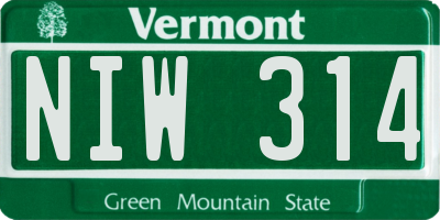 VT license plate NIW314