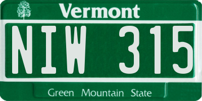 VT license plate NIW315