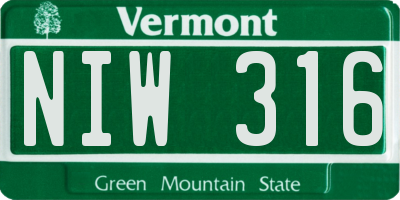 VT license plate NIW316
