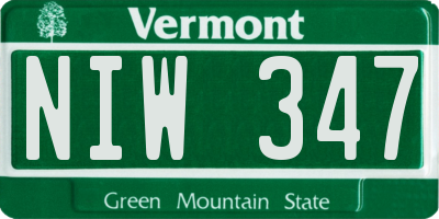 VT license plate NIW347