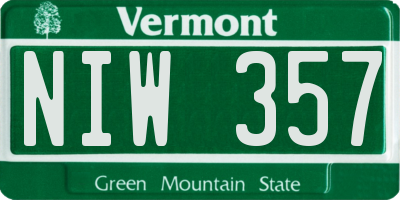 VT license plate NIW357