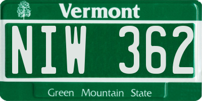 VT license plate NIW362