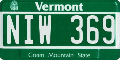 VT license plate NIW369