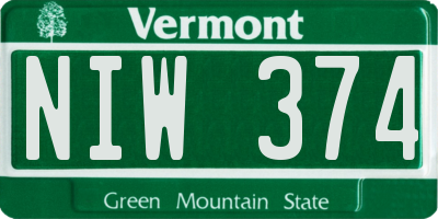 VT license plate NIW374