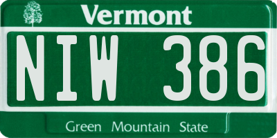 VT license plate NIW386