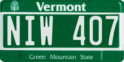 VT license plate NIW407