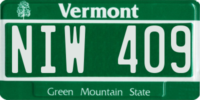 VT license plate NIW409