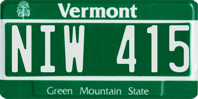 VT license plate NIW415
