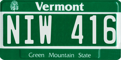 VT license plate NIW416