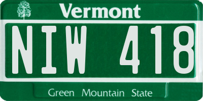 VT license plate NIW418