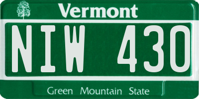 VT license plate NIW430