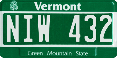 VT license plate NIW432