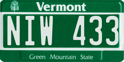 VT license plate NIW433