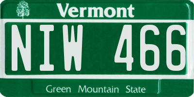 VT license plate NIW466