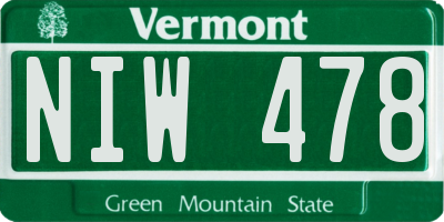 VT license plate NIW478