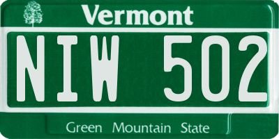 VT license plate NIW502