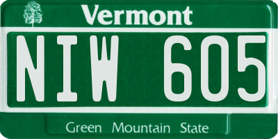 VT license plate NIW605