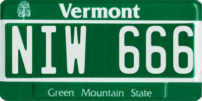 VT license plate NIW666