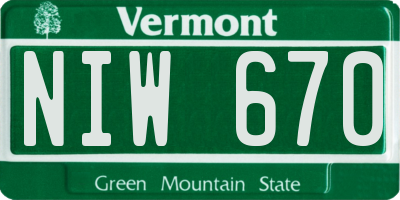 VT license plate NIW670