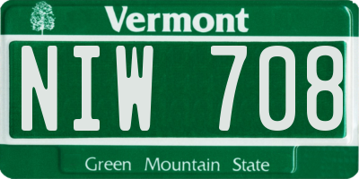 VT license plate NIW708