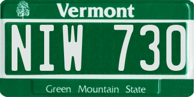 VT license plate NIW730