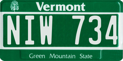VT license plate NIW734