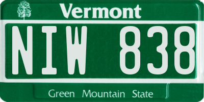 VT license plate NIW838