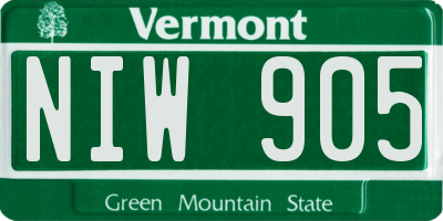 VT license plate NIW905