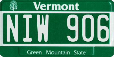 VT license plate NIW906
