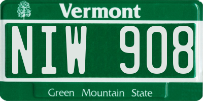 VT license plate NIW908
