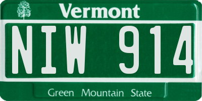 VT license plate NIW914