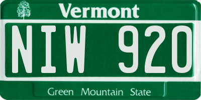 VT license plate NIW920