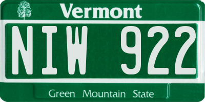 VT license plate NIW922