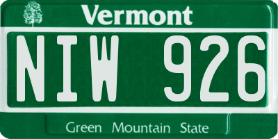 VT license plate NIW926