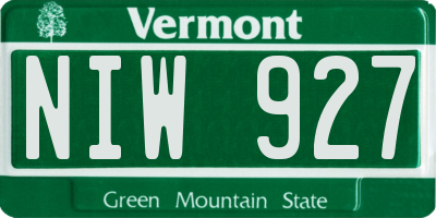 VT license plate NIW927