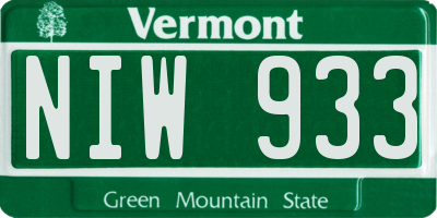 VT license plate NIW933