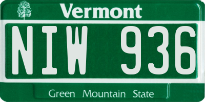 VT license plate NIW936
