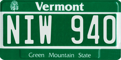 VT license plate NIW940