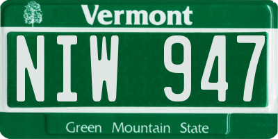 VT license plate NIW947
