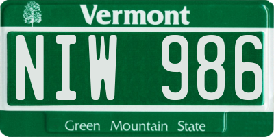 VT license plate NIW986