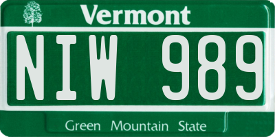 VT license plate NIW989