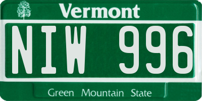 VT license plate NIW996