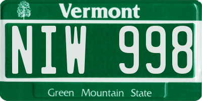 VT license plate NIW998