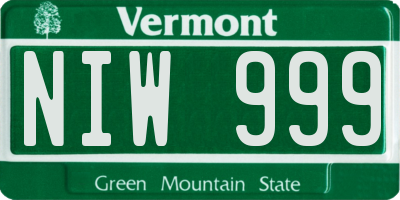 VT license plate NIW999