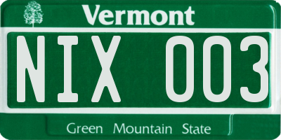 VT license plate NIX003