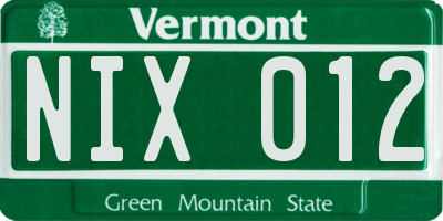 VT license plate NIX012