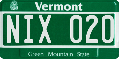 VT license plate NIX020