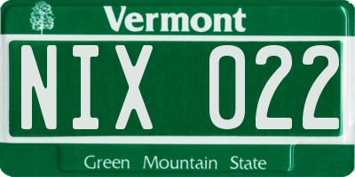 VT license plate NIX022