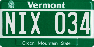 VT license plate NIX034