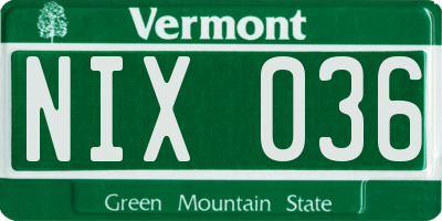 VT license plate NIX036